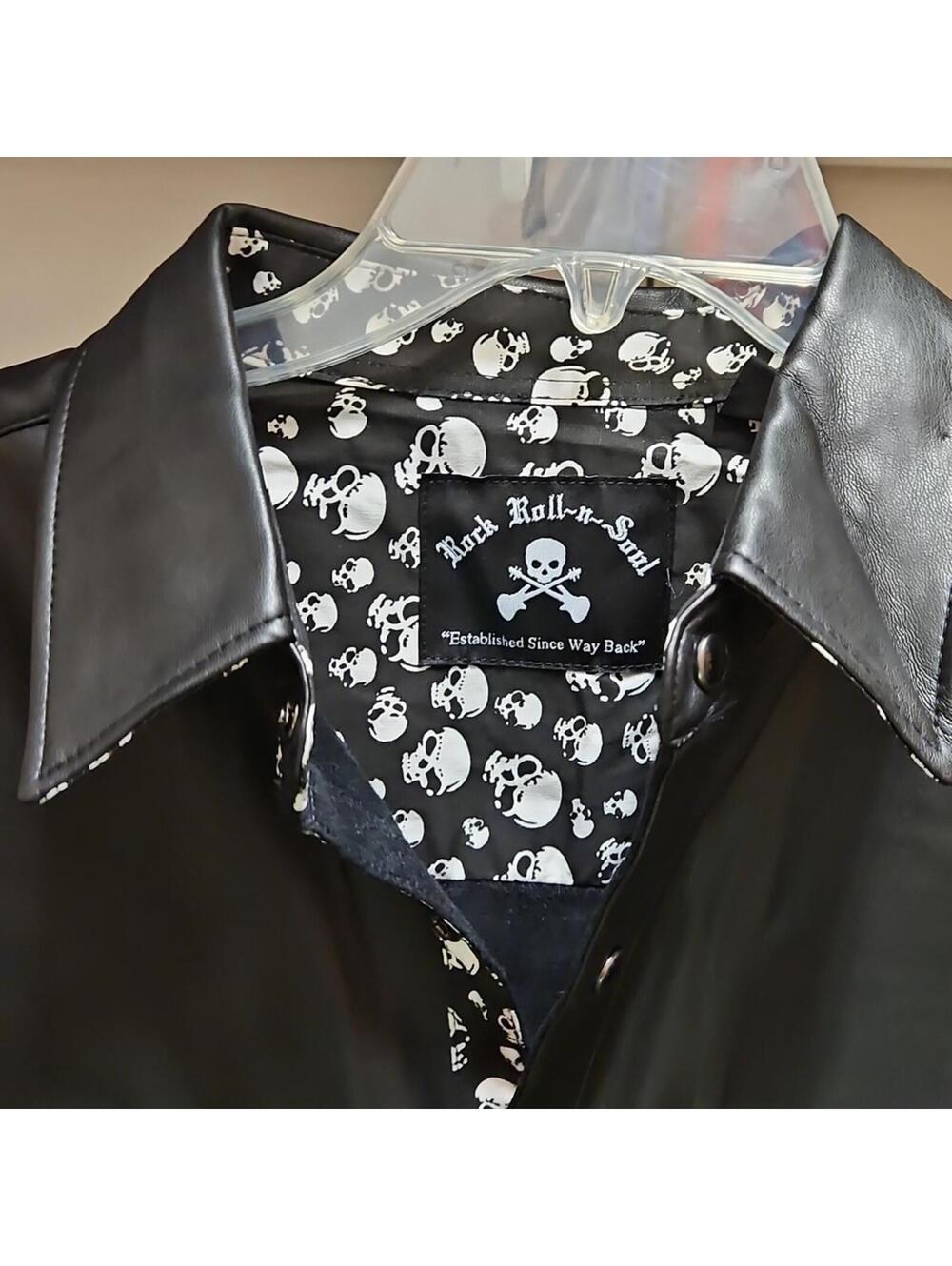 EB - Rock Roll~n~Soul | Black Faux Leather Skull Shirt | L - Picture 4 of 4